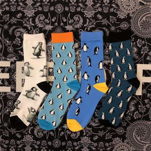 可爱小企鹅萌系南极圈生物Penguins Socks 中长筒袜子女士春夏新品