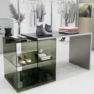 不锈钢中岛台展示桌服装店桌子中间摆放亚克力流水台陈列摆台货架