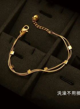 【钛钢不掉色】不过敏简约风小方块随性美蛇骨链双层手链手饰女款