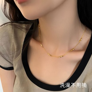 【钛钢不掉色】碎金子小方糖满天星串珠几何小方块轻奢闺蜜项链女