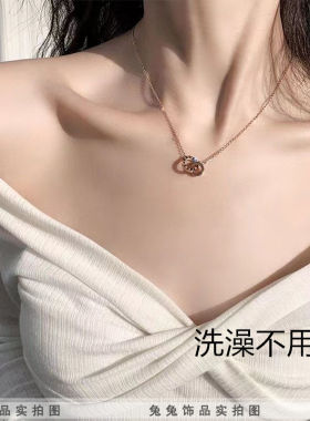 【不掉色不过敏】罗马双环项链女夏轻奢小众吊坠颈链新款钛钢项链