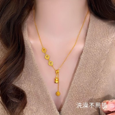 钛钢添福添禄国风葫芦福字牌项链