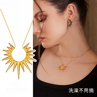 钛钢女太阳花刺芒时尚爆款项链