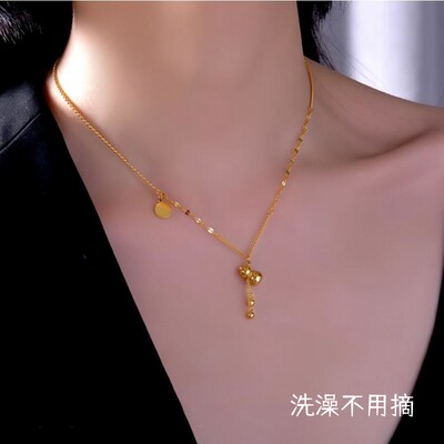 钛钢女葫芦福字唇形链项链闺蜜