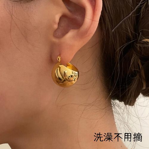 钛钢圆球形金属耳扣时髦亮面耳环