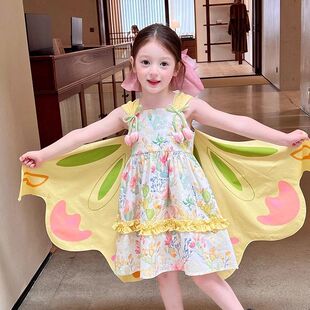 女童2026新款吊带裙夏季儿童裙子洋气可爱蝴蝶翅膀公主连衣裙