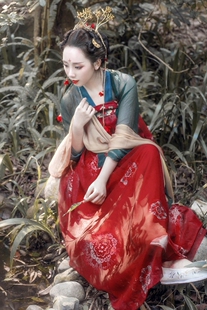 新款改良传统汉服女套装绣花齐胸襦裙墨绿上襦暗红色裙凤歌鸾襦裙