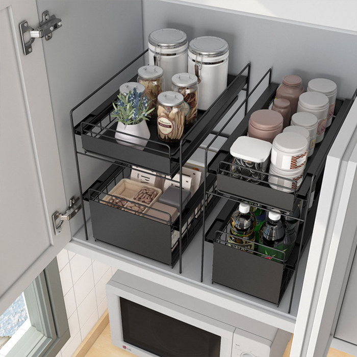 极窄款厨房下水槽置物架抽拉式浴室橱柜内分层收纳架子小型储物架