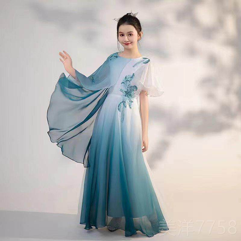 高档2024新款中大风国女童弹古筝演出乐服儿童民演奏礼服主持人合
