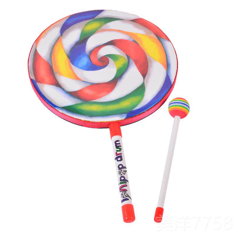 高档棒棒糖奥尔夫打乐器幼儿儿童鼓玩具击6寸8园寸音乐教具手鼓铃