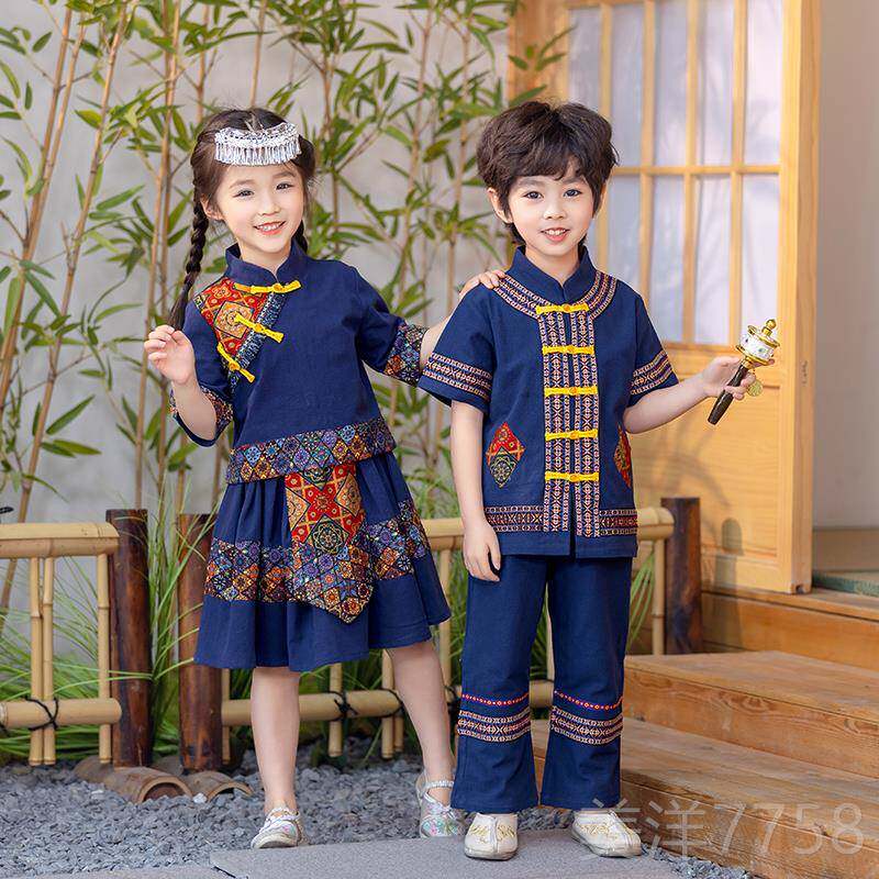 高档三月三民服装儿童汉服族中国风童风国学男古服夏季女童广西演