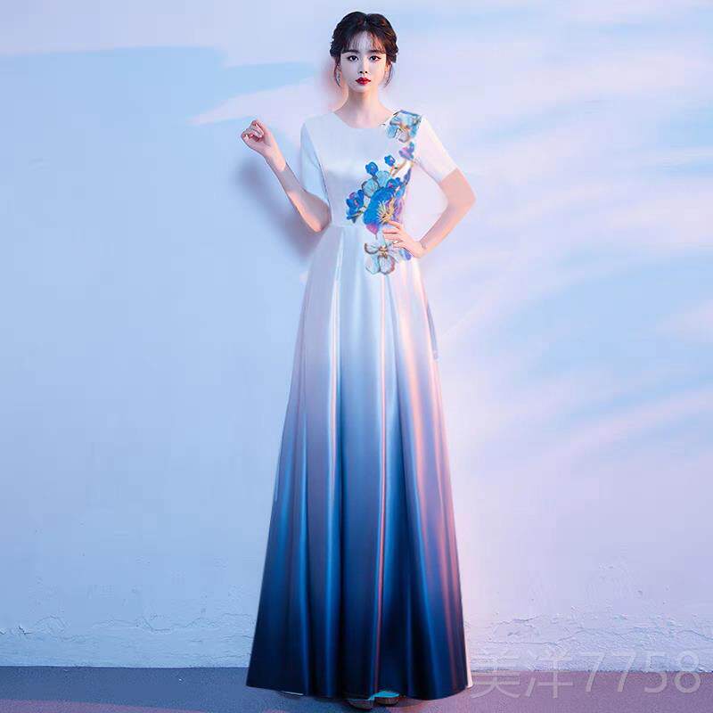 高档大合朗唱团演出服女裙中老年学生诵主持人轻表演礼服奢气质亮