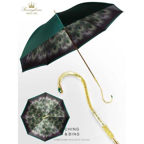 高档SUNM孔Y阳HOM伞E?雀长柄双层晴雨女太阳伞复古遮伞高端宫廷轻