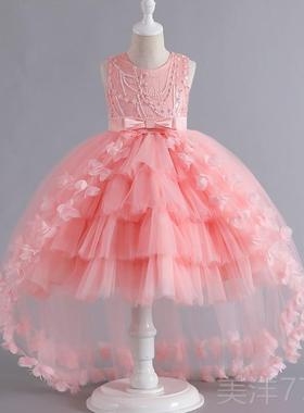 高档童长燕尾裙夏季童表女演礼服连衣裙生日公主裙儿紫色前短后演