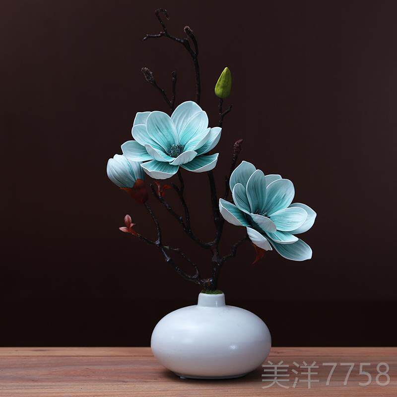 高档高档大玉兰彷真花艺瓶套装摆新中式家居客件厅茶花装几饰假花