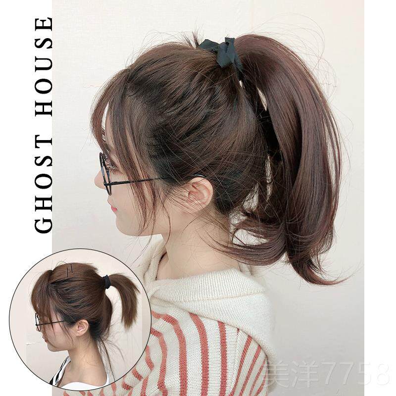 高档真发马尾假女发真人发丝2逼真绑带5式女生梨花短发大波浪马卷