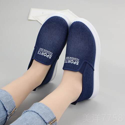 高档一脚蹬休闲 牛布棉鞋女冬季仔新款布加绒保暖老北京鞋懒人底