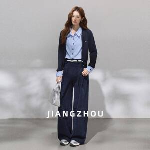 洲JIANG假两件针织衫女撞Z江色时25MY1651洋气尚高级感羊毛衣长袖