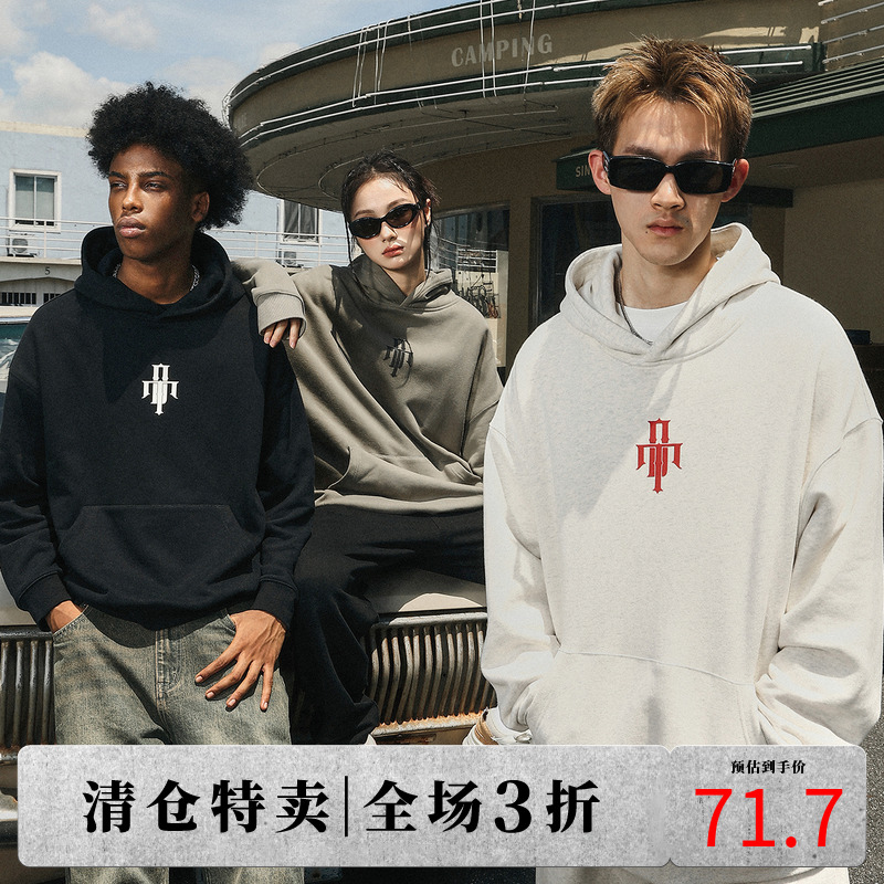 DICETINY 基础logo发泡重磅字母印花连帽衫美式复古高街情侣卫衣