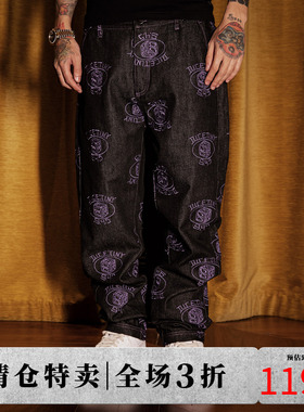 DICETINY x S45“命运涅槃”满版刺绣宽松牛仔裤男女潮牌直筒长裤