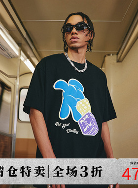 DICETINY 卡通掷骰发泡印花短袖T恤夏季潮流街头半袖男女体恤上衣