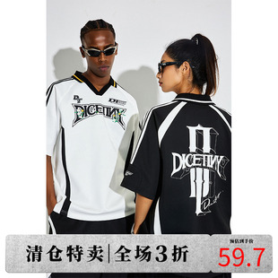 DICETINY基础撞色花卉印花短袖 潮牌街头运动T恤上衣 polo衫 男夏季