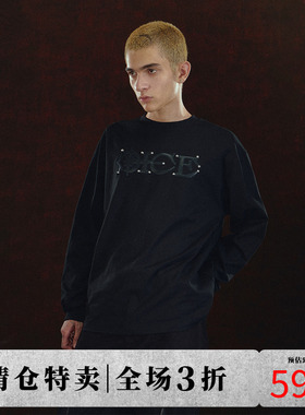 DICETINY贴皮LOGO长袖纯棉宽松T恤铆钉圆领潮牌百搭休闲街头上衣