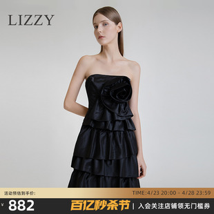 真丝抹胸立体盘花蛋糕裙酒会小礼服连衣裙 高端女装 新款 LIZZY秋季