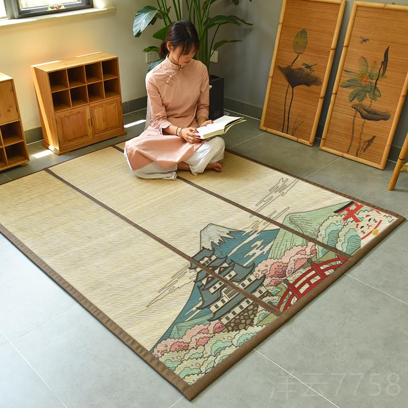 高档竹席地卧室榻榻竹编中式客厅地垫米式房间床毯边满铺折叠飘日