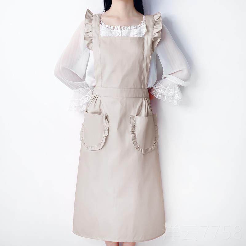 高档韩裙可爱日系版主风红色围工作服女士漂亮时尚美甲定制lo公go