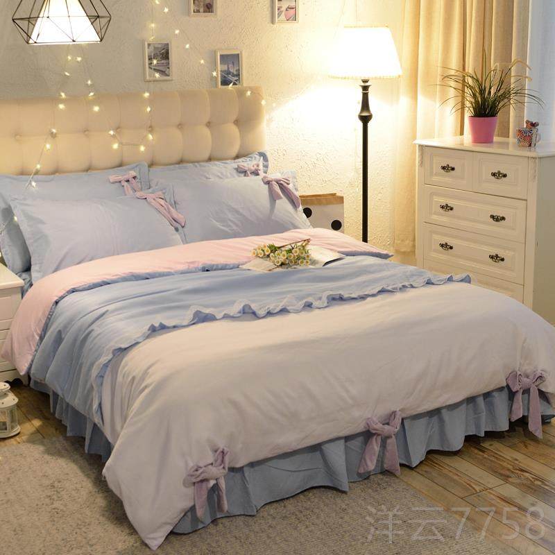 高档ALL上 PINK/少女心粉公色主风床裙床罩被套四件套1..5/18m床,床上用品,床品套件/四件套/多件套,淘宝优惠券,粉丝福利购,淘宝优惠卷