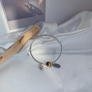 高档一十七手作 原设万计 招财千两 黄虎眼石创95银弹2力绳手镯手