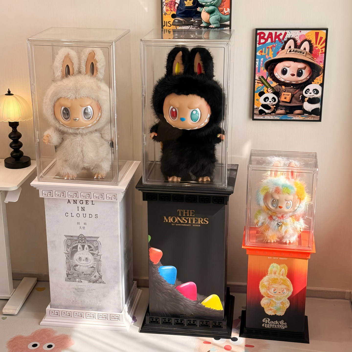 展示盒台labubu拉布布泡泡玛特zimomo大首领天使十周年罗马柱底座