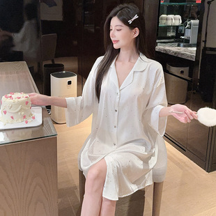 爆款性感轻奢风衬衫睡裙女夏季宽松舒适时尚清爽松弛感家居服大码