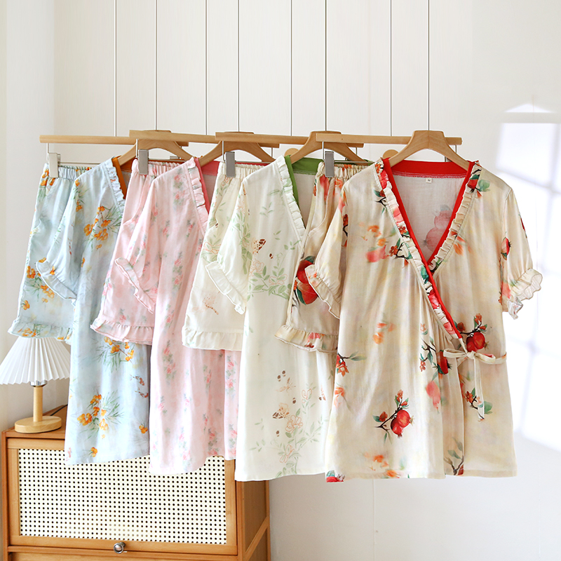 日系纯棉纱布和服睡衣女夏季短袖