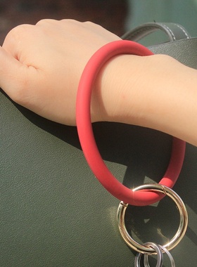 现货圆形硅胶手镯金色钥匙扣手环防丢硅胶链钥匙圈中号圆圈