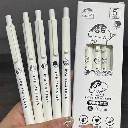 限定la笔小新按动中性笔学生高颜值刷题笔可爱少女心卡通碳素黑笔