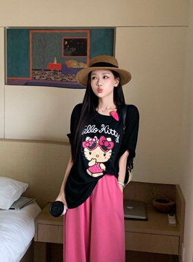 陈六六【凯蒂猫T】活力少女感猫咪印花宽松慵懒感纯棉上衣短袖