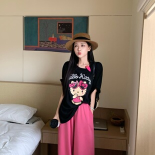 陈六六【凯蒂猫T】活力少女感猫咪印花宽松慵懒感纯棉上衣短袖