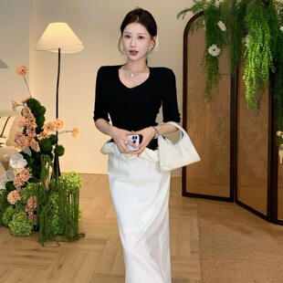 陈六六CHENLIULIU【赫本遐想】优雅知性女人拼接云朵摆上衣半身裙