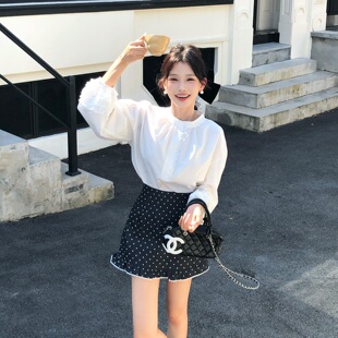 波点花边半身裙 少女风减龄纽扣衬衫 陈六六CHENLIULIU 韩系轻氧