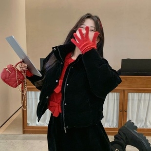 陈六六CHENLIULIU 韩系黑色哑光90白鸭绒丝绒羽绒服 暖绒冬日