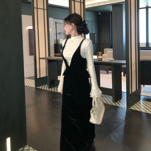 千金感V领丝绒连衣裙内搭套装 法式 晚宴焦点 陈六六CHENLIULIU