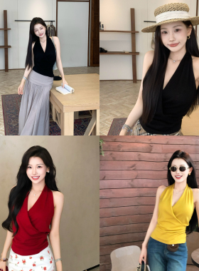 陈六六【高级感爆棚】时髦气质挂脖纯欲性感辣妹气质无袖针织上衣