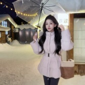 陈六六CHENLIULIU 气质韩女 90白鹅绒毛领连帽收腰显瘦羽绒服