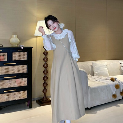 陈六六CHENLIULIU【韩剧女主氛围】温柔气质精致衬衫背带毛呢长裙