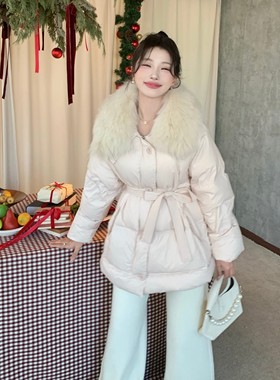 陈六六CHENLIULIU【冬日心动款】韩系毛领系带中长款保暖羽绒服