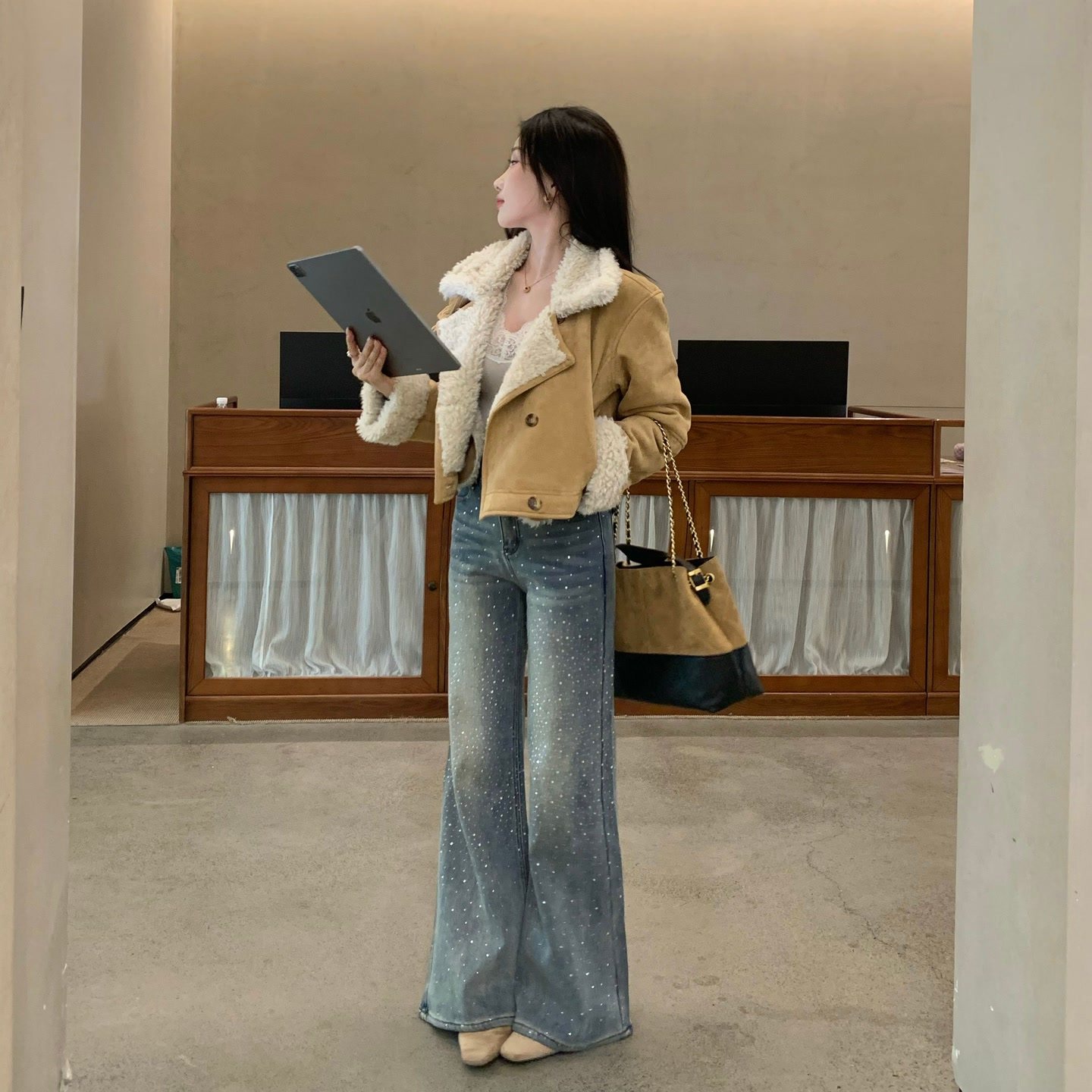 陈六六CHENLIULIU【满天星爆闪裤】时髦重工满烫钻复古阔腿牛仔裤,女装/女士精品,牛仔裤,淘宝优惠券,粉丝福利购,淘宝优惠卷