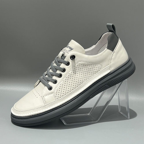 【头层牛皮】软面真皮网眼休闲小白鞋男士一脚蹬打孔透气平底板鞋