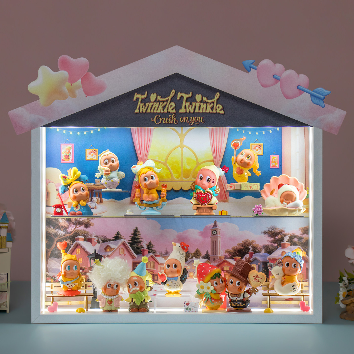 适用泡泡玛特星星人怦然星动系列手办盲盒收纳展示盒场景心动摆件